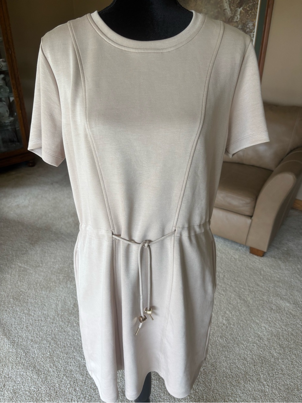 Casual Drawstring Dress in Light Beige M - Picture 2 of 12